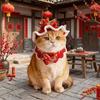 Funny Cartoon Chinese Style Pet Scarf Zodiac Horse Design Adjustable New Year Cat Headwear Elastic Red Cat Collar Photo Prop