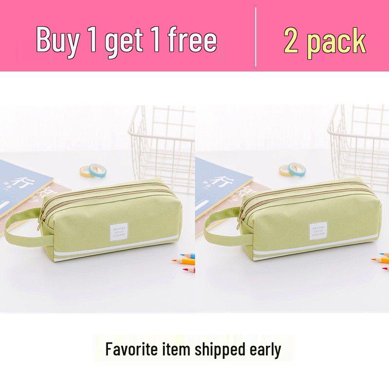Ins Style Double Layer Canvas Pencil Case for Students - Simple, Creative Design with Zippers