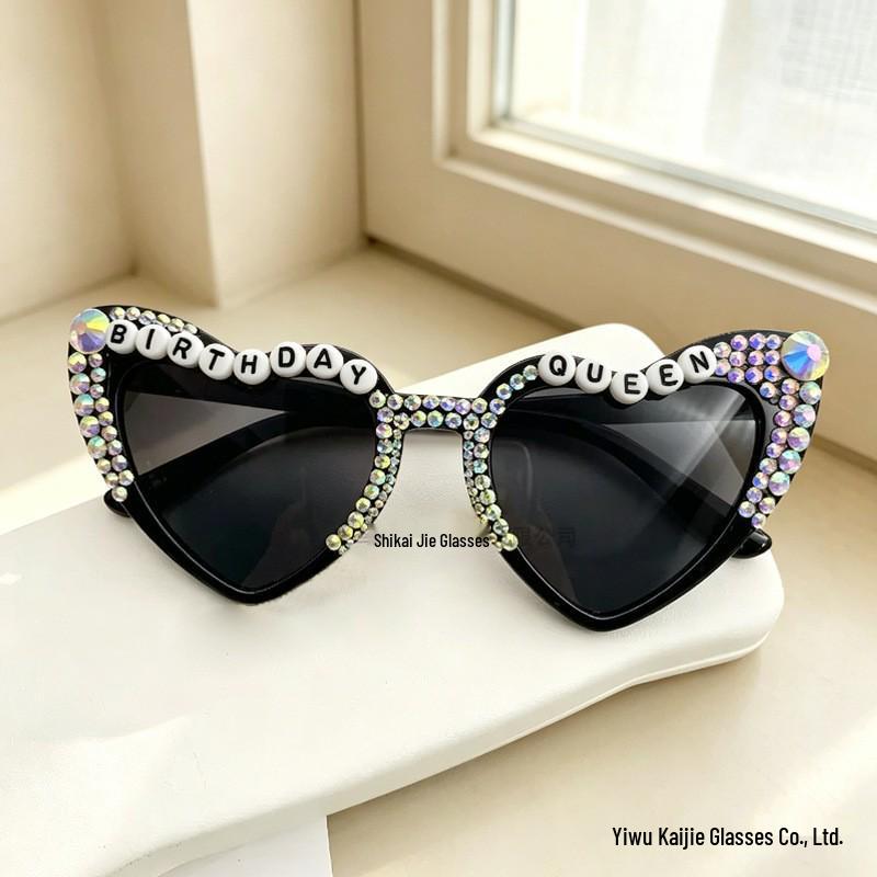 Pink Heart Pearl Sunglasses with English Letter Design for Girls' Birthday Parties