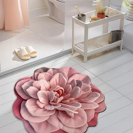 Diatomaceous Earth Floor Mat 3D Realistic Floral Design Non-Slip Absorbent Bath Mat Quick-Drying Soft
