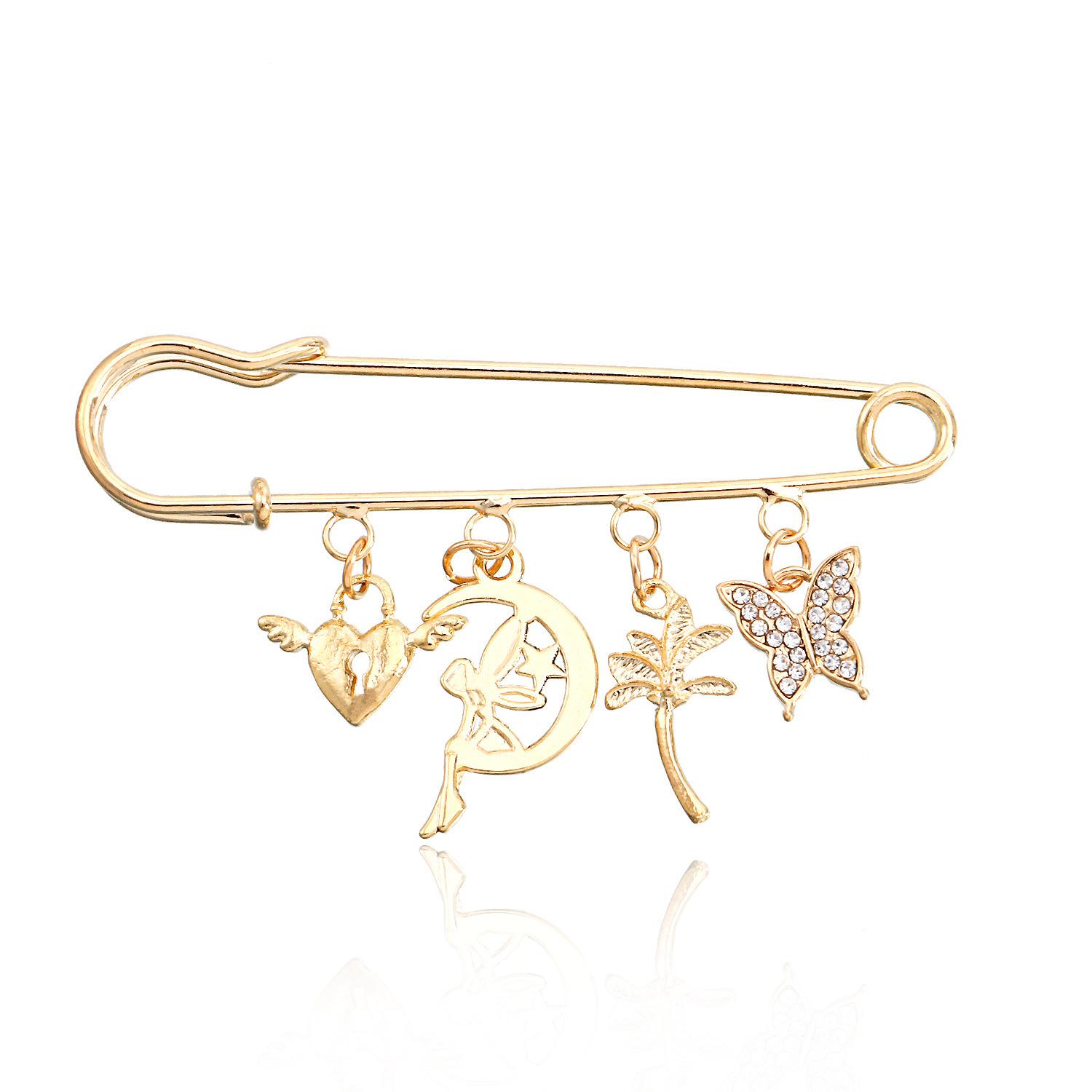 

Simple tassel multi-element brooch accessories, geometric micro-diamond butterfly exaggerated pin золотой