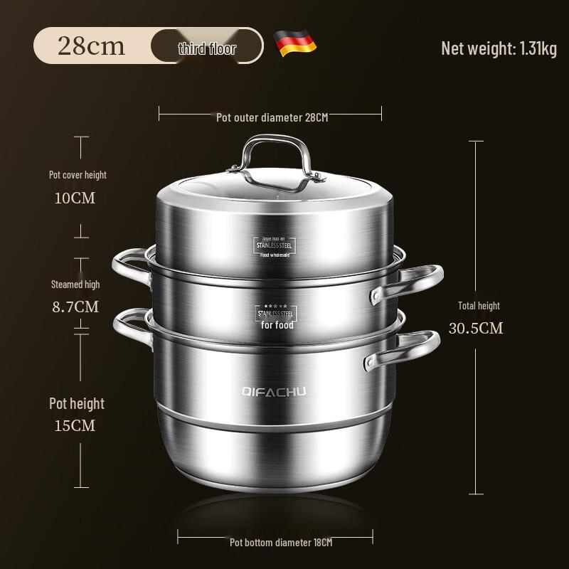Lilang 304 Stainless Steel 3-Tier Steamer Pot