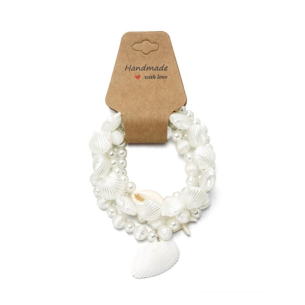 4Pcs/Set Multilayer Conch Beaded Bangles Imitation Pearl Wrap Charm Hand Chain Beach