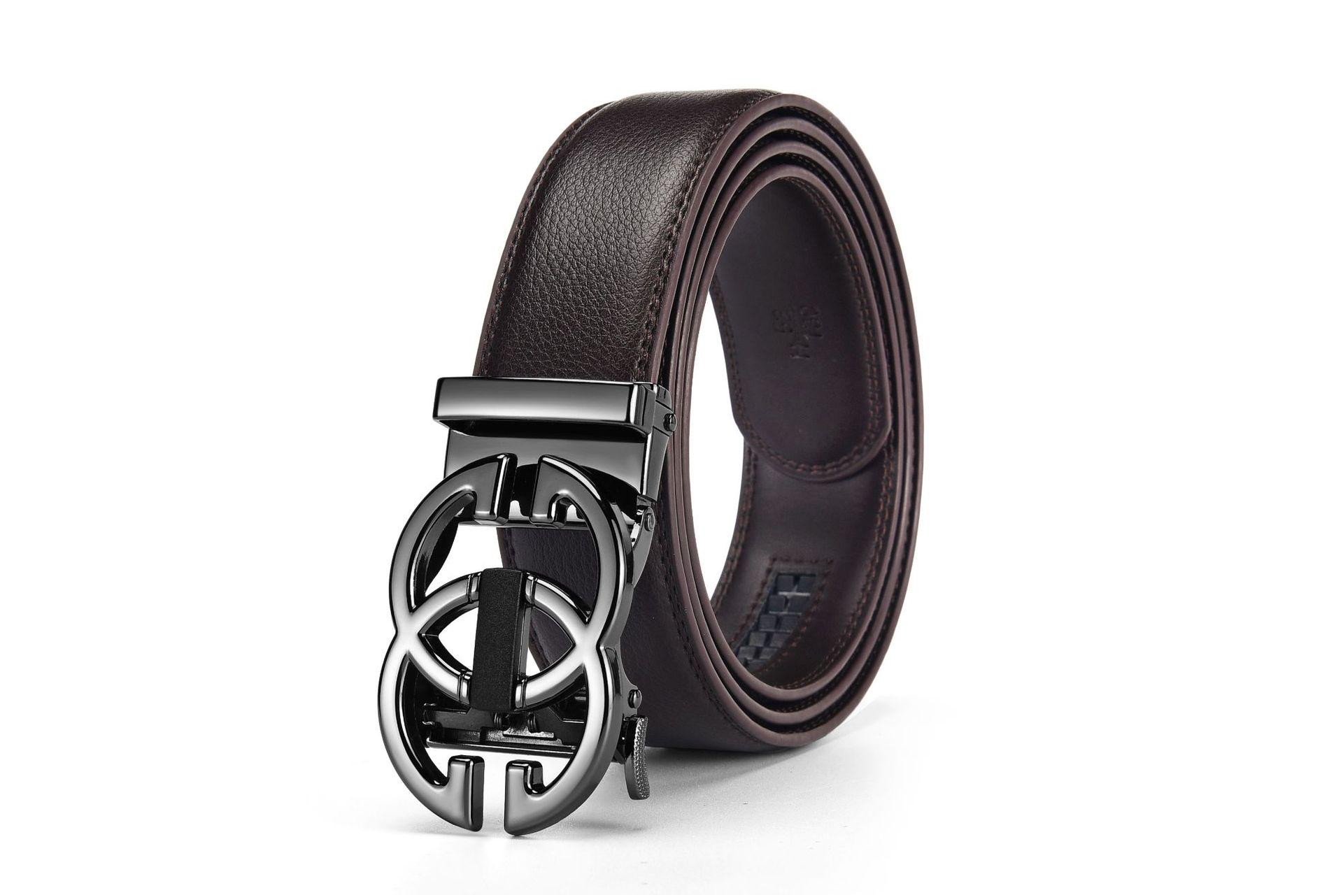 Men s High-End Versatile Leather Belt with Alloy Automatic Buckle - Casual Business Style 120 cm