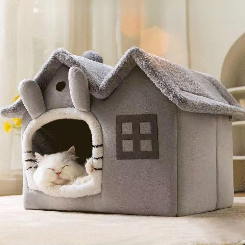 3kgFoldable Puppy House Small Dog Kennel Bed Mat Winter Cat Warm Bed Nest Pet Double Roof House Basket Pet Puppy Cave Sofa
