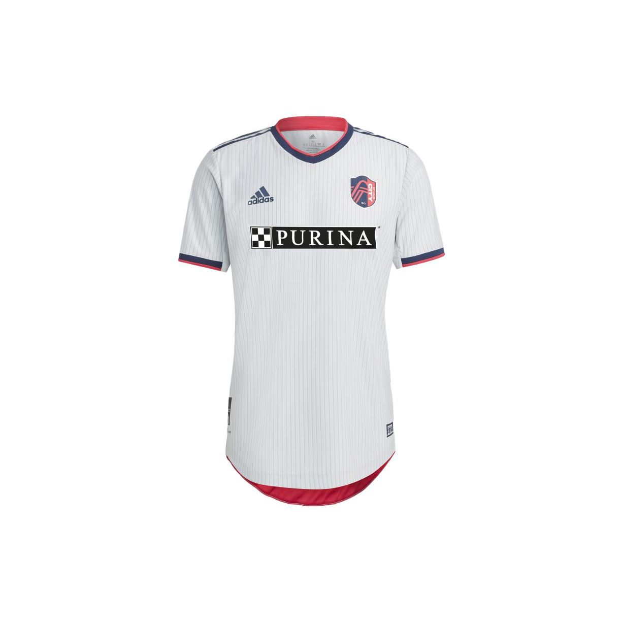 

Адидас ул.. Футболка с коротким рукавом и V-образным вырезом с логотипом Louis City Sc Three Stripe Letter, мужские топы светло-серого цвета H47867 XL