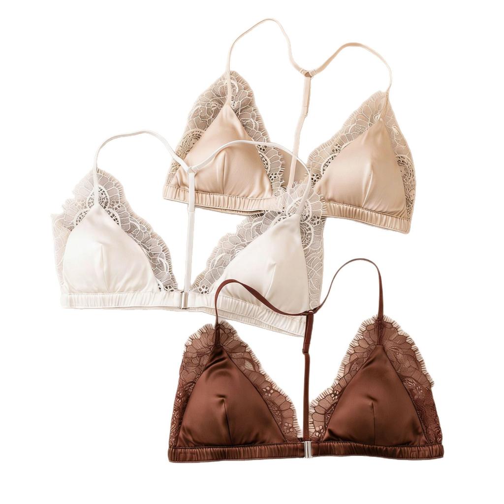 Front buckle triangular cup small chest gathered without steel ring lace bra