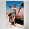 Sexy Woman Vintage Truck Desert Metal Tin Sign Retro 70s 80s Pop Culture Wall Decor for Bar Pub Home Cafe