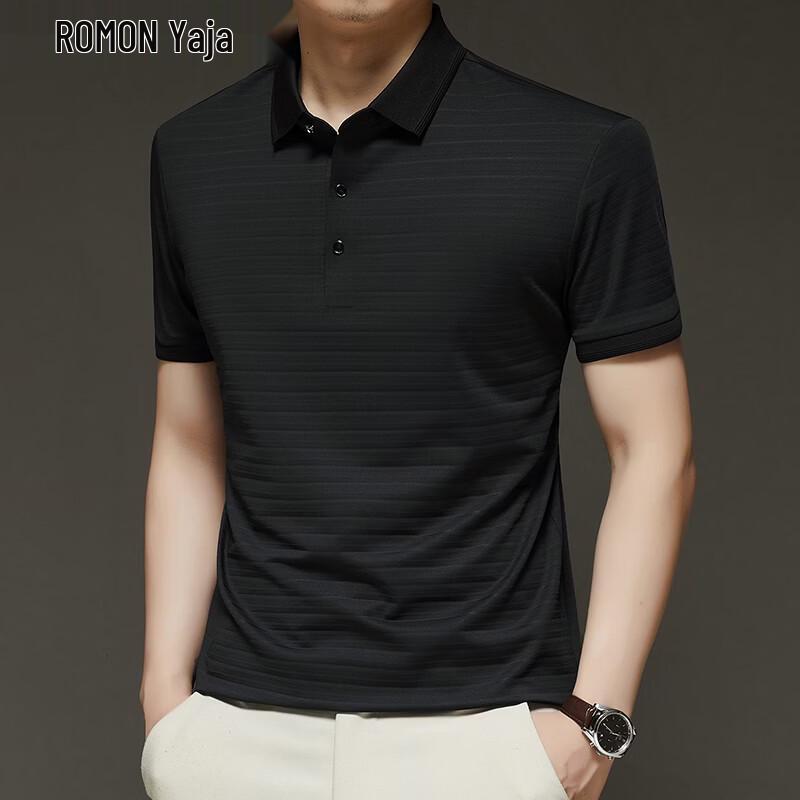 

ROMON Men s Summer Casual Jacquard Polo Shirt XL
