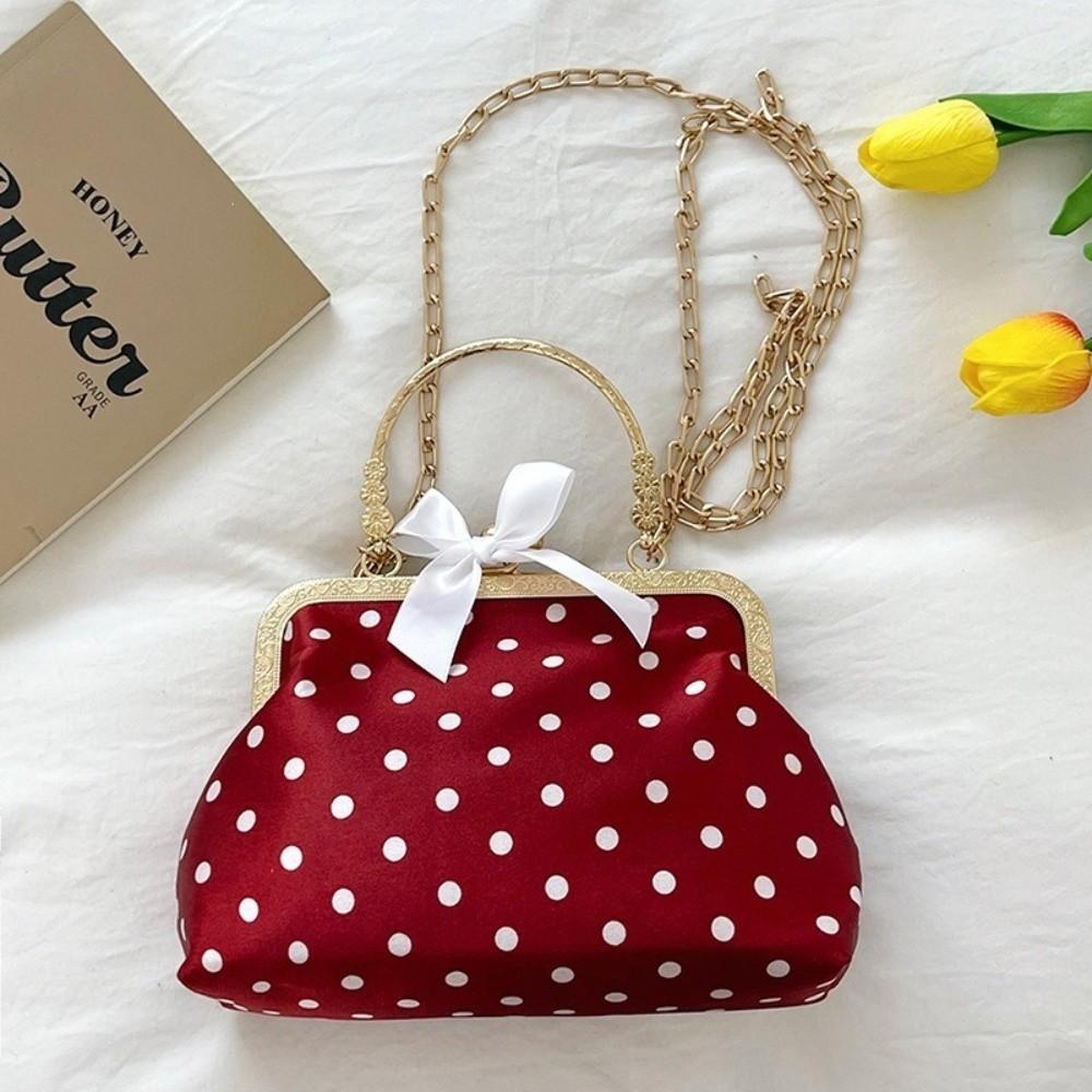 Sac à Bandoulière à Fermoir Baiser à Pois Poignée Métallique Sac de Soirée Fermoir-Top Sac à Main Femmes
