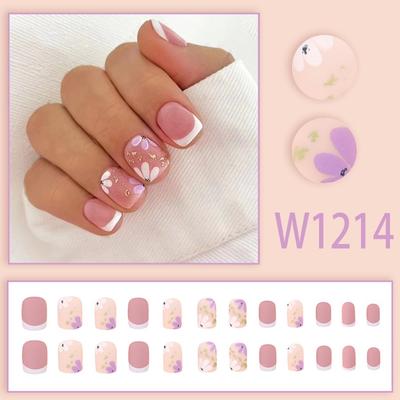 24 Pc  Press On Nails Short Square Fake Nails Cute Designs Glossy False Nails Halloween Nails Cute Full Cover Glue On Nails Stick With 2ml Glue
