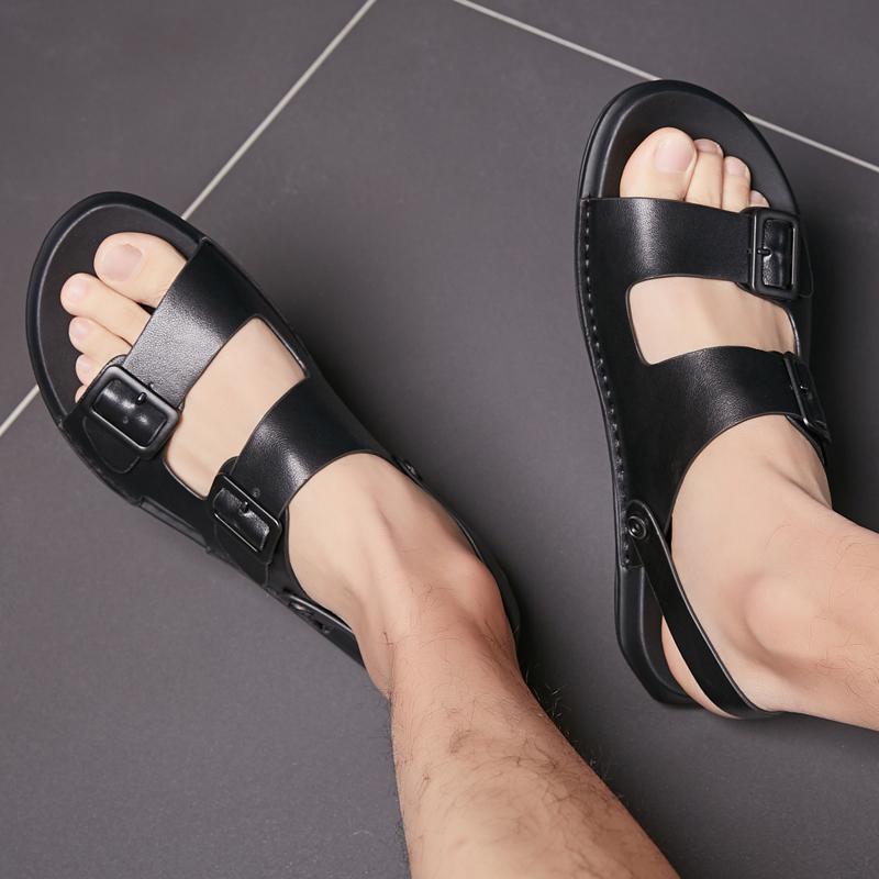 Men's Sandals New Comfortable Soft Leather Sandals Casual Men's Shoes 2024 Men Slippers Fashion Casual Flat Roman Summer Sandals