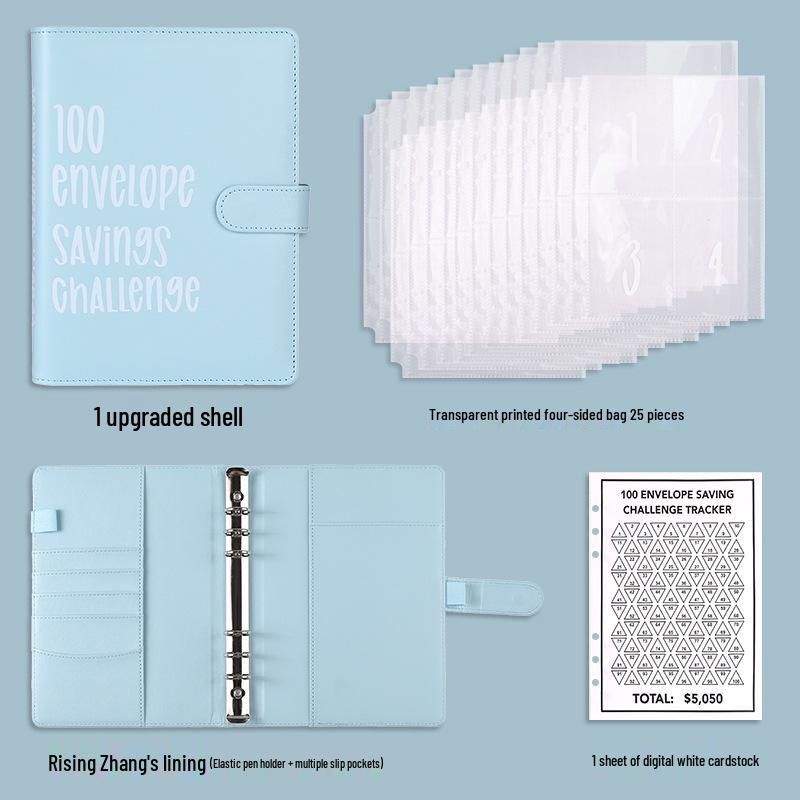 A5 Leather Macaron Notebook Binder with PU Cover and Cash Budget Organizer.