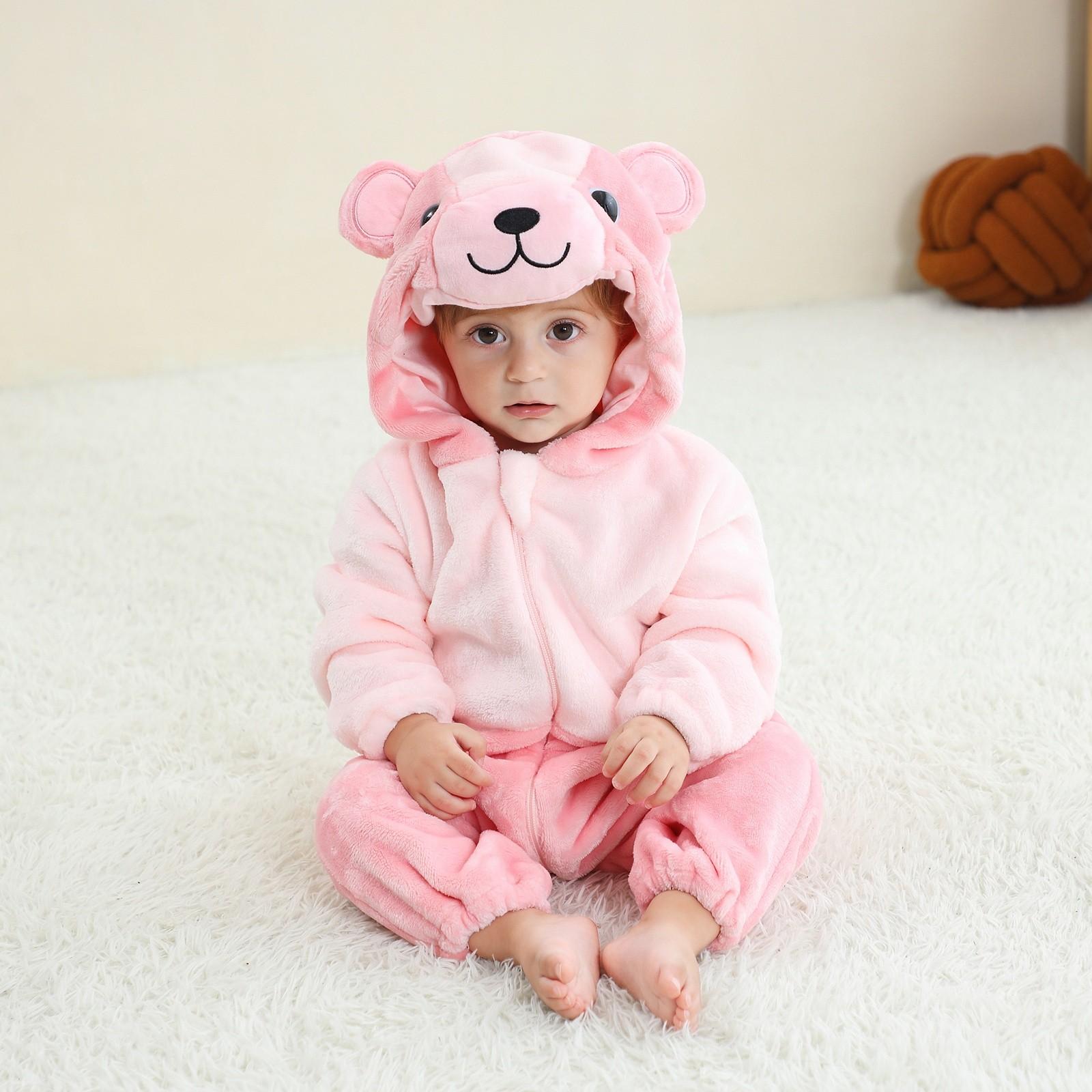 

Пижама с рисунком из мультфильмов для детей, вся и зимняя домашняя одежда с животными, детская фланелевая одежда для ползания 110 розовый