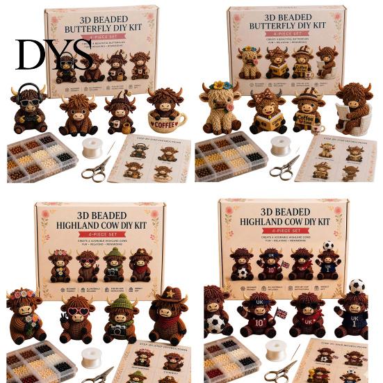 Sammlerstück Perlenkunst 3D Perlen Hochlandkuh Bausatz für Erwachsene, Kleine Tiere, DIY-Bausatz, Bastelset Perlenstickerei-Sets, 4 Niedliche Designs Thematisch