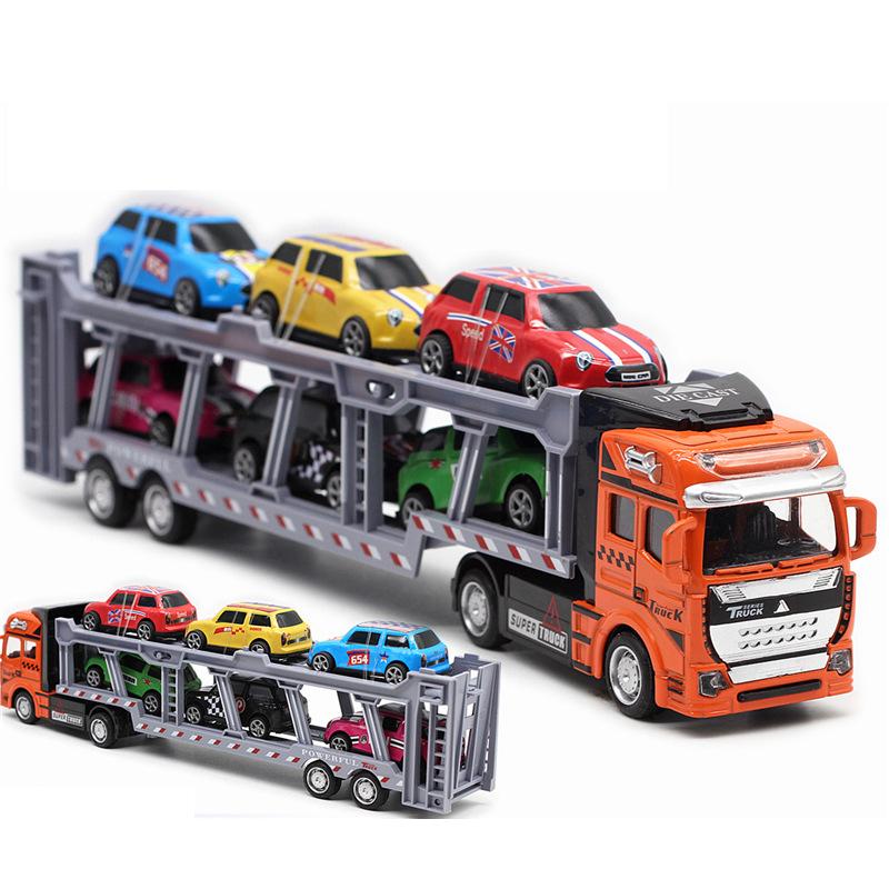 

1/50 масштаб, литые металлические игрушечные машинки, полугрузовик с 6 мини-автомобилями, игровые наборы игрушечных машин из сплава для детей, мальчиков, подарок на Рождество и день рождения 1/50-Size:32.2*9*4.5cm оранжевый