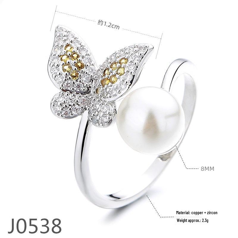 Korean Light Luxury Pearl Ring for Women – High-End Adjustable Index Finger Jewelry, Customizable Setting.