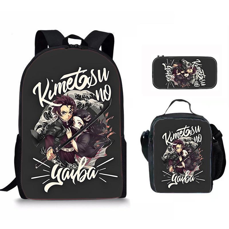 Japan Cartoon Comics Demon Slayer Student Backpack Stylish Three-Piece Backpack Set 0013