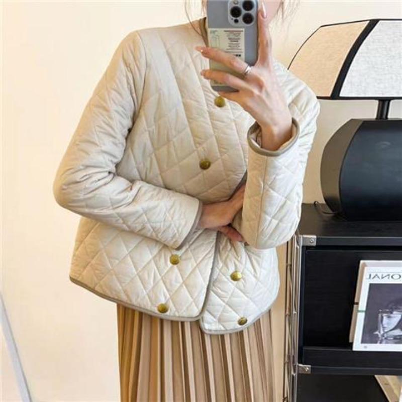 

Короткое хлопковое пальто с ромбовидной стежкой, женская простая и стильная версия 2XL