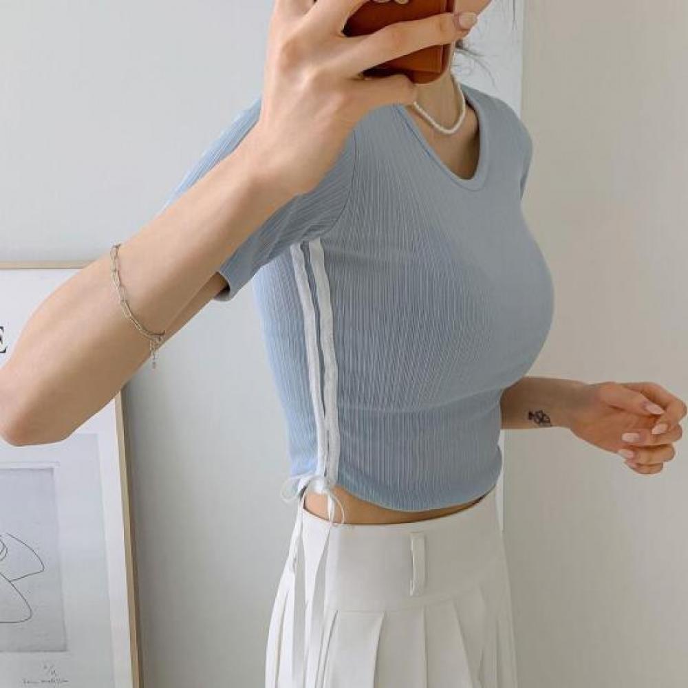 New Arrivals Open Run ShorT Sleeve SofT T shirT Women Ribbon Glam Look