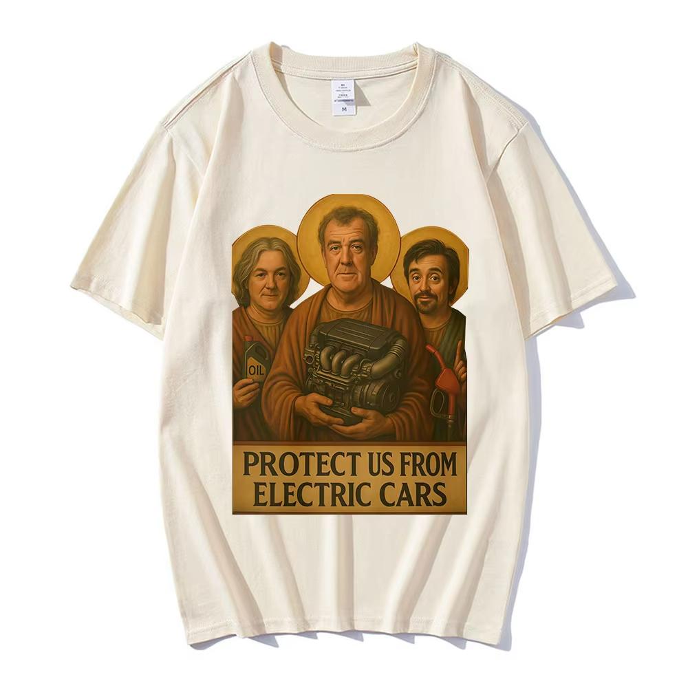 Jeremy Clarkson Beschütze uns vor Elektroautos Lustiges Meme Grafik T-Shirt Unisex Damen Lässig Baumwolle Übergroße T-Shirts Streetwear
