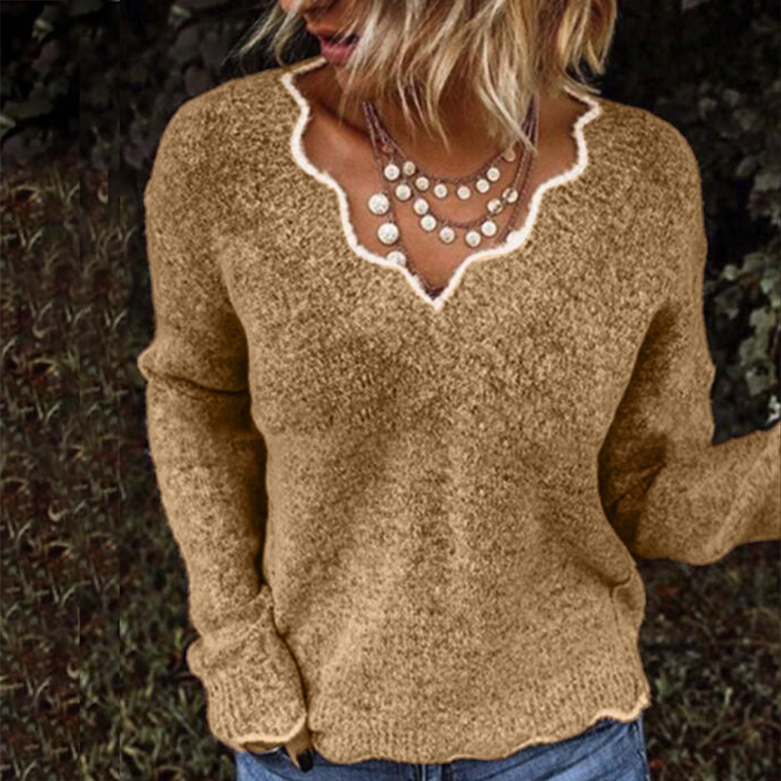 

Женские вязаные свитера с V-образным вырезом, пуловеры, топы, женский однотонный повседневный джемпер, зимний женский с длинным рукавом XL хаки