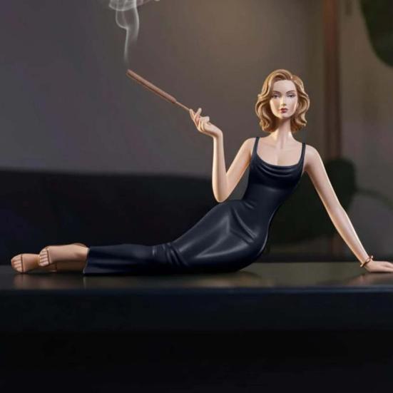 Handcrafted Women Aroma Figurine Resin Elegant Lady Incense Stick Holder Meditating Lady Sculpture Aromatherapy Statue for Living Room Bedroom