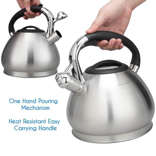Easyworkz Whistling Stovetop Tea Kettle, Wide Mouth, Stainless Steel, with Loud Whistle, 2.3 Liters