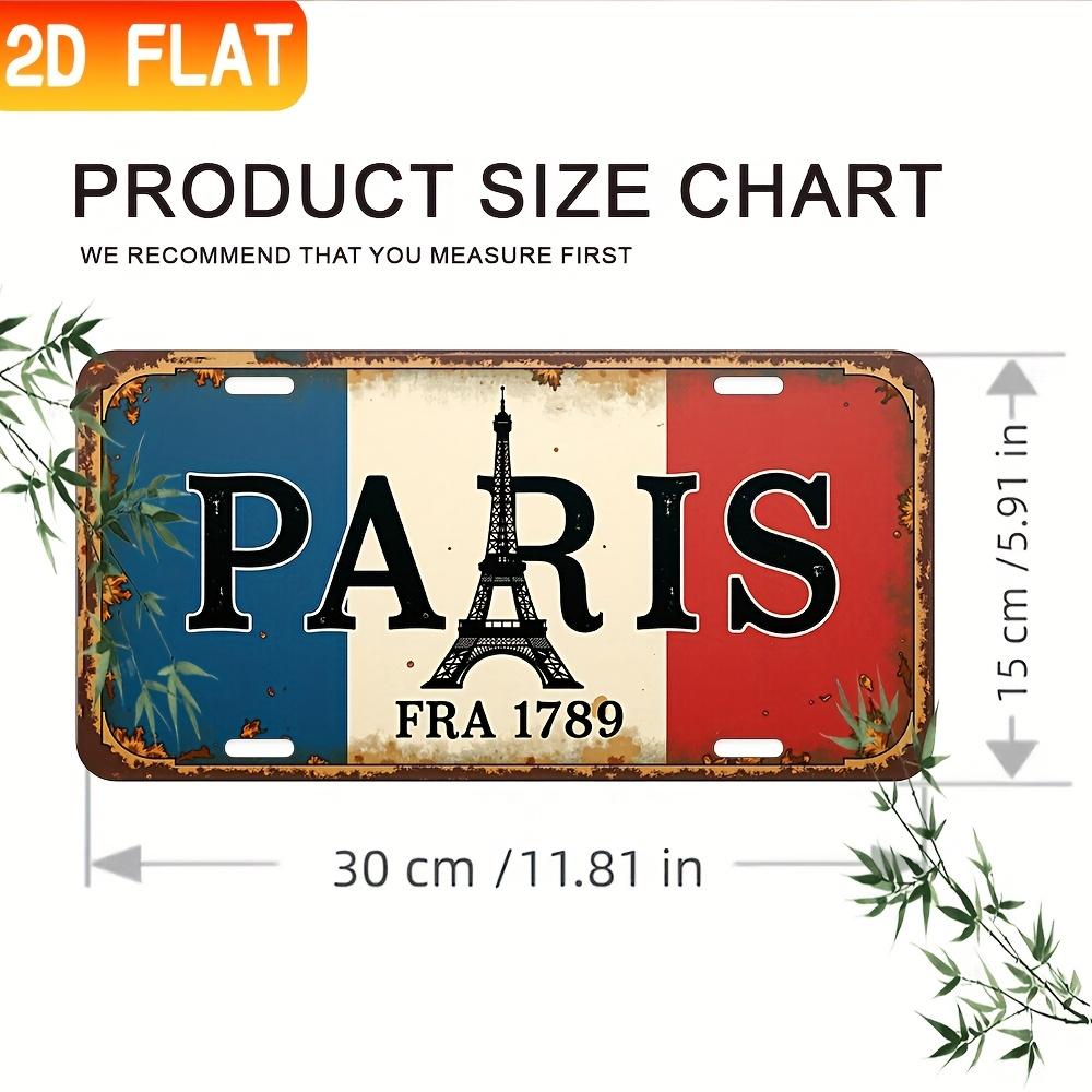 Hisun Blechschild HD Aluminium Metallschild Paris Frankreich Flagge Vintage Kennzeichenstil Wanddeko Retro Eiffelturm FRA Design Blechposter
