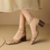Fashion New Summer Sandals Genuine Leather Sandals Casual French Square Toe Hollow Out GLADIATOR Sandals High Heels Shoes for Women