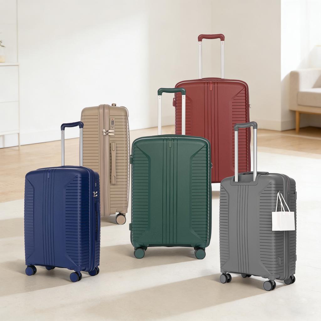 20"/24"/28" 3-Piece PP Spinner Luggage Set – Sizes with Side Handles, Hanging Hooks & Protective Feet – Integrated Combination Lock(Blue)