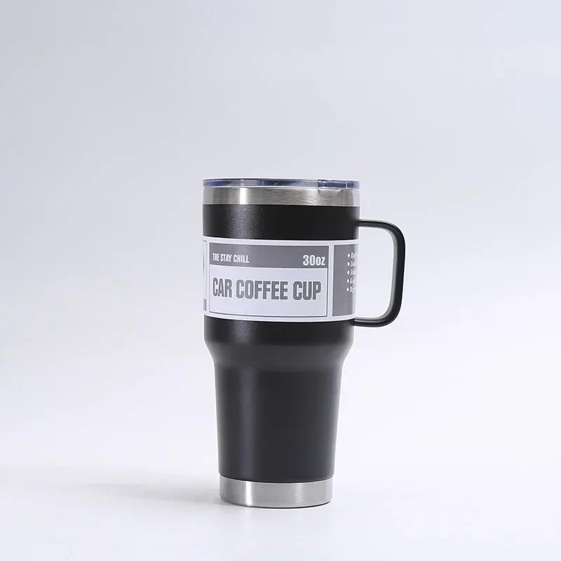 

20 унций 30 унций матовый двойной стенки вакуумный термос кружка для кофе нержавеющая сталь изолированный дорожный стакан чашки с ручкой магнитный верх 20oz чёрный