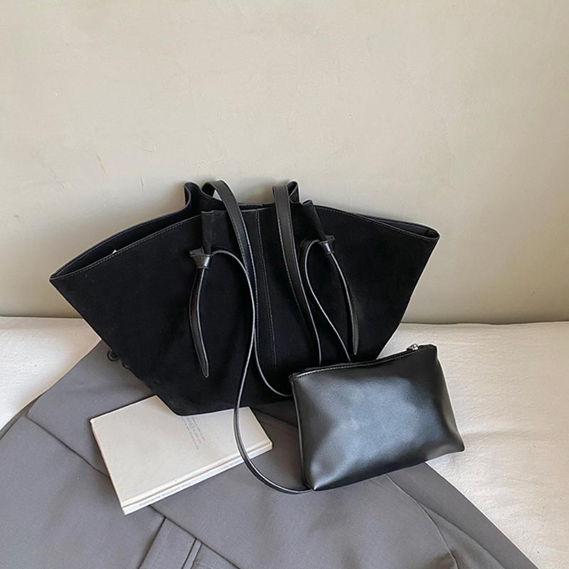 Light Luxury Brand Designer Wing Bag Frosted Suede Tote Bag Solid Color Versatile Large Capacity Women Storage Underarm Bags