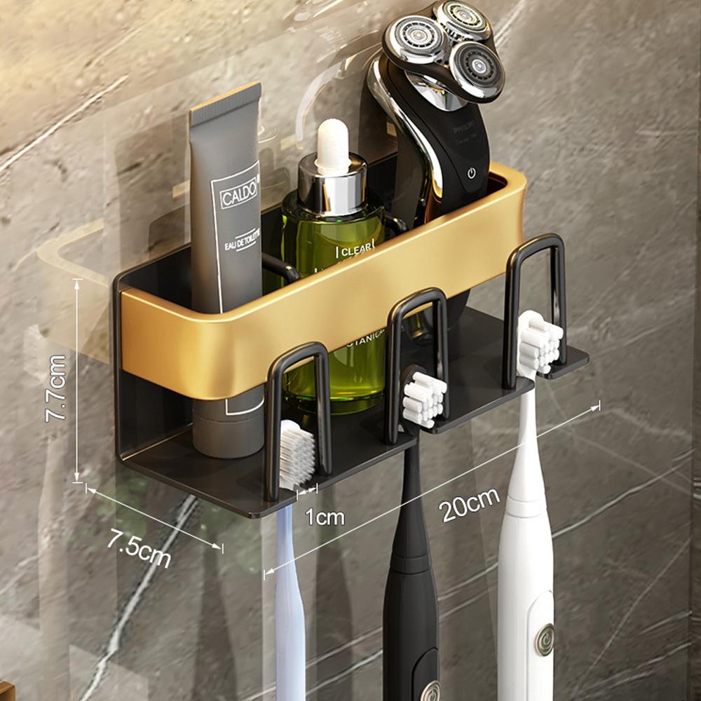 

Держатель зубной щетки, аксессуары для экономии места, настенная полка для зубной пасты без перфоратора, алюминиевый сплав, полка для ванной комнаты и дома