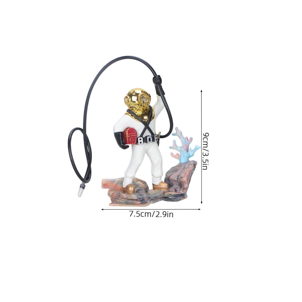 Red Diver Aquarium Treasure Sculpture Resin Fish Tank Ornament Bubble Effect Underwater Decor Desktop Decoration Photo Props