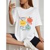Cute Apple Print T Shirt White Happy To See Your Face Graphic Design For Casual Wear And Everyday Outfits