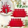 12Pcs Christmas Tree Shaped Felt Cutlery Mats With Stars Decor Durable For Home Christmas Festive Party Table Decor Accessories