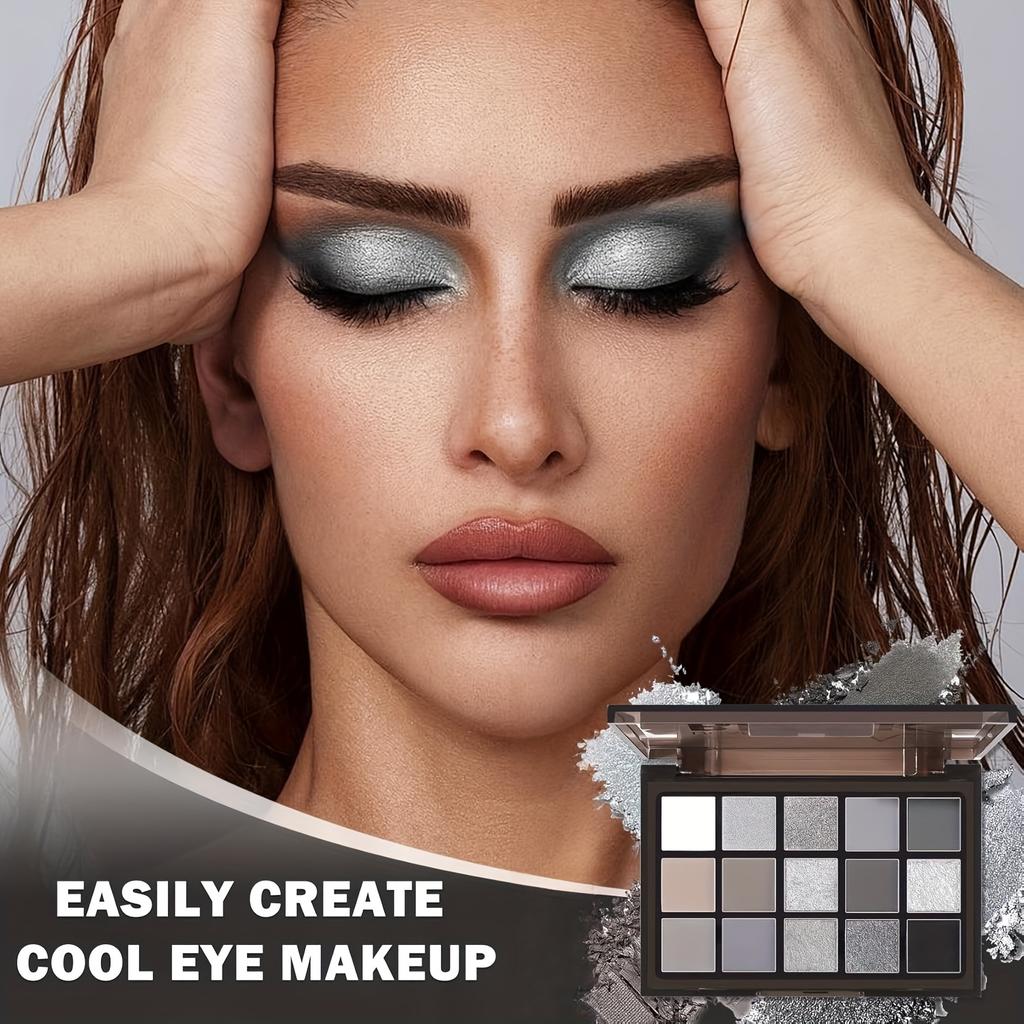 Black Gray Smoked Eye Shadow Plate, Dark Gray Silvery Metal Matte Halloween Gothic Makeup Palette, High Shimmer Eye Shadow Makeup Palette Set