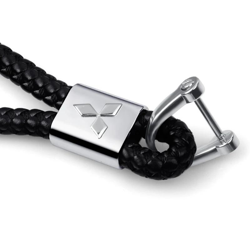 Braided Leather Key Ring Emblem Pendant Auto Products for Mitsubishi L200 Triton Outlander Sport Ralliart Mirage