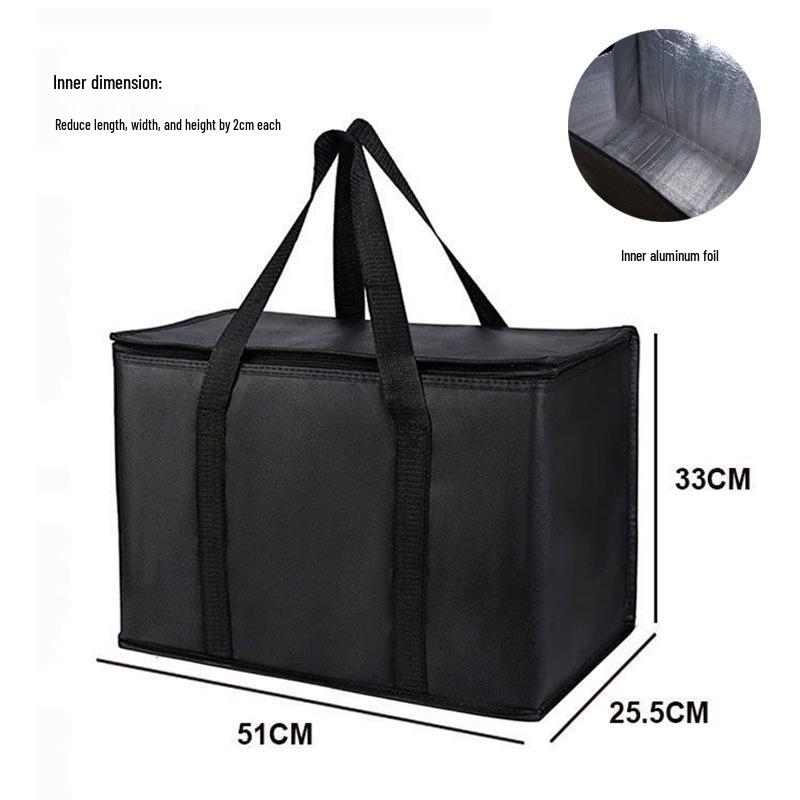 Large Capacity Double Zipper Insulated Picnic Ice Pack Bag – Black Non-woven Fabric