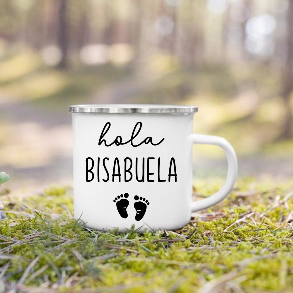 

Hola Abuela & Abuelo Print Enamel Mug Drink Milk Coffee Cup Pregnancy Announcement Mugs Best Idea Gift for Abuela/Abuelo/Tia/Tio 360ml