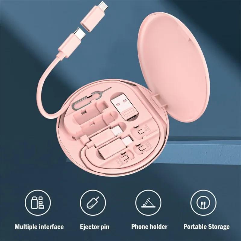 Cavo di ricarica rapida da 60 W Cavo dati USB 3 in 1 con scatola di archiviazione Adattatore di ricarica multi USB compatibile con Type-C Lightning