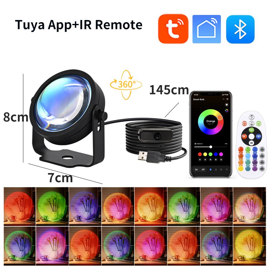 Tuya Smart Led Sunset Projector Lamp Smart Life App IR Remote Control RGB Atmosphere Spotlight Night Light for Party Photography