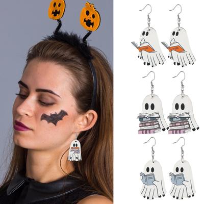 Halloween Geisterohrringe Holzgeister mit Buch Ohrringe Halloween Party Schmuck für Damen Make-up