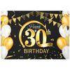 Black Gold Happy Birthday Banner Balloon Flag Adult 30th 40th 50th 60th Birthday Party Decoration Supplies Bunting Anniversary