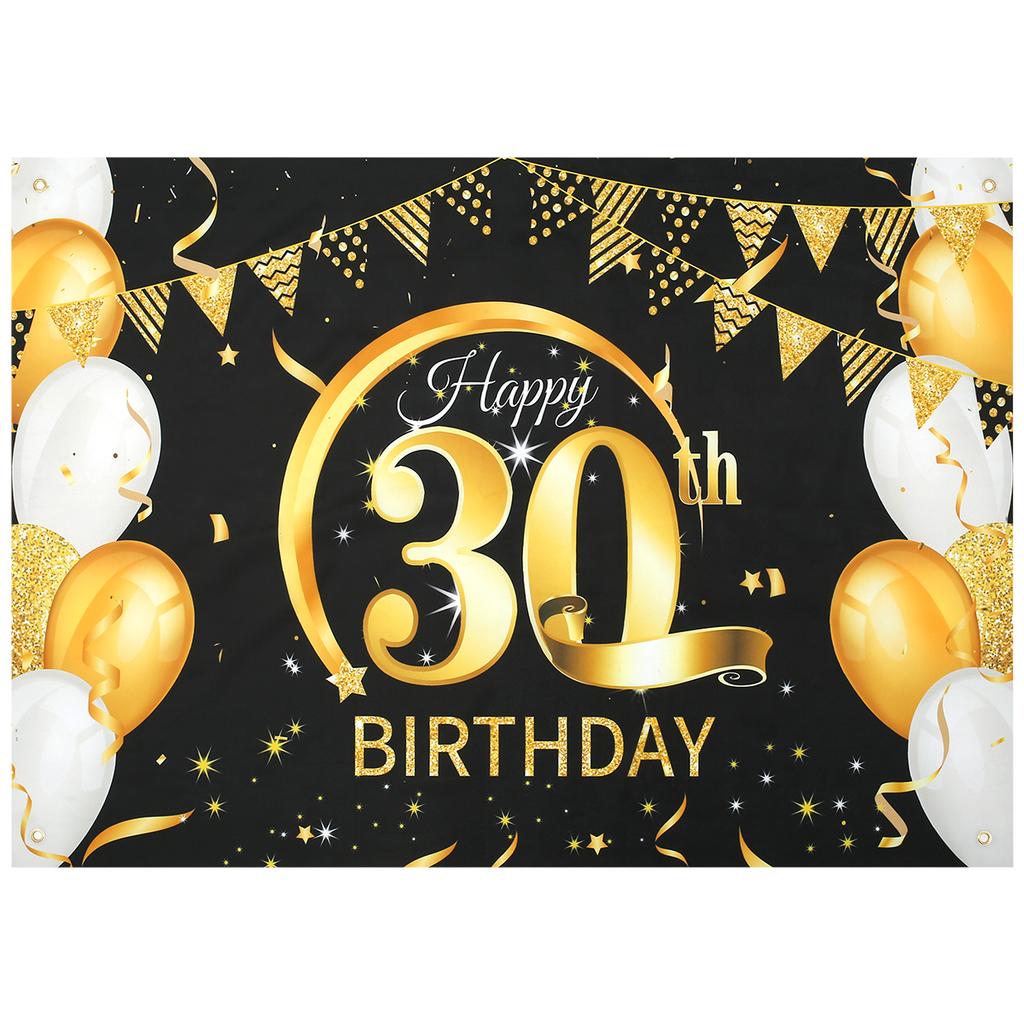 Black Gold Happy Birthday Banner Balloon Flag Adult 30th 40th 50th 60th Birthday Party Decoration Supplies Bunting Anniversary