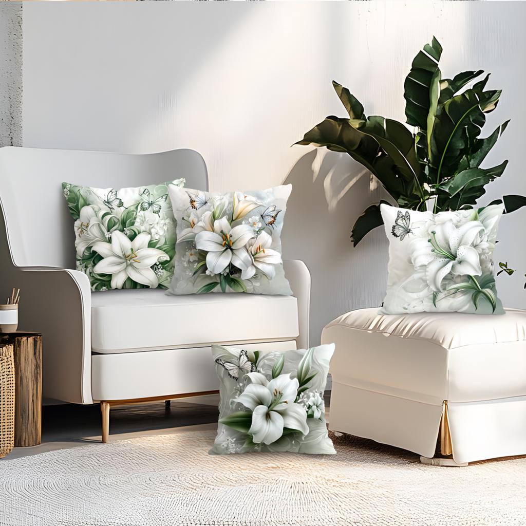 4pcs/set Lilies and Butterflies Cushions Pillowcase Polyester Cushion Cover Throw Pillow Pillowcover Home Car Sofa Decor