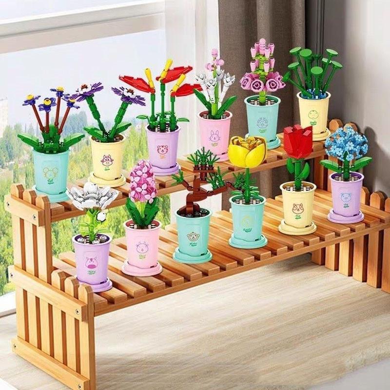 Building Block Bouquet 3D Model Toy Lucky Mini Flowers DIY Assembly Brick Home Decoration Plant Potted Kids Educational Toy Gift