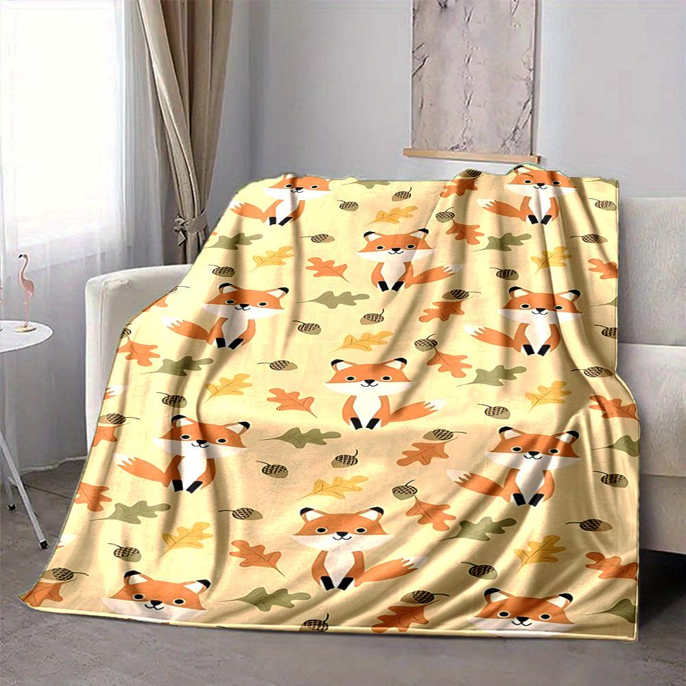 1pc Autumn Foxes Blanket, Lightweight Flannel Throw Blanket for Sofa, Bed, Travel, Camping, Living Room, Office, Couch038