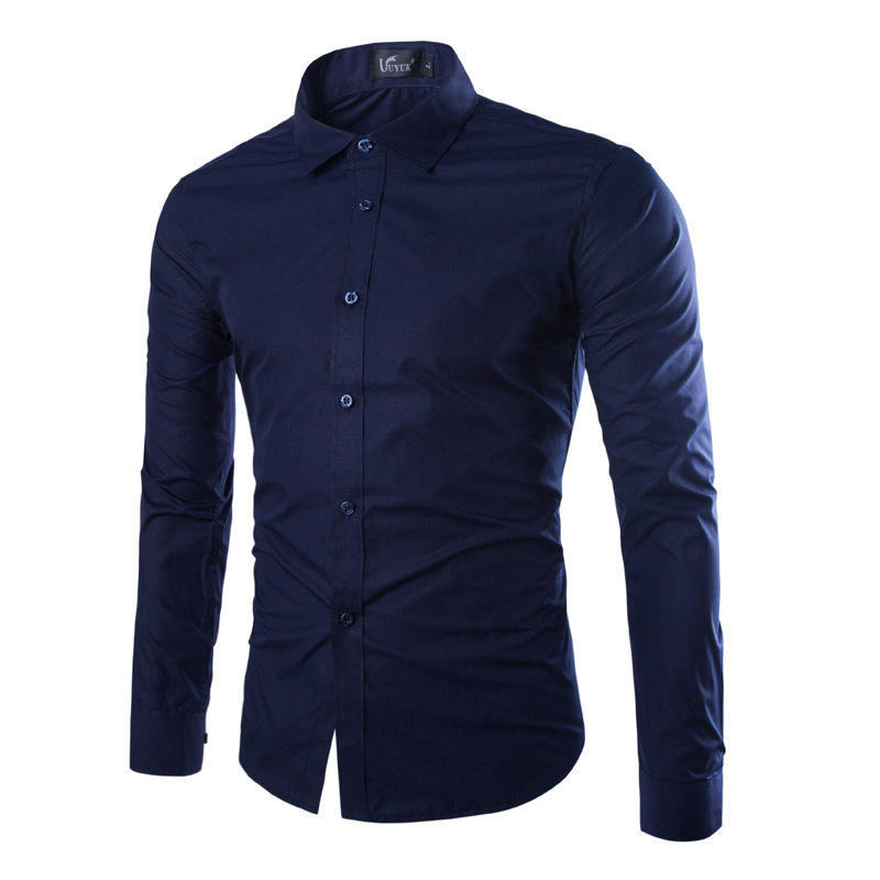 New Men's Fashion Shirt Slim Shirt Hundreds of Solid-coloured Business Casual Long-sleeved Shirt Male